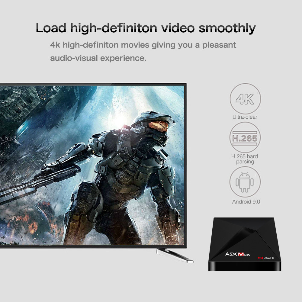 [Spain Stock]A5X MAX Android 9.0 4GB/32GB RK3328 4K TV BOX Bluetooth WIFI LAN KODI 18.0 HDR VP9 USB3.0