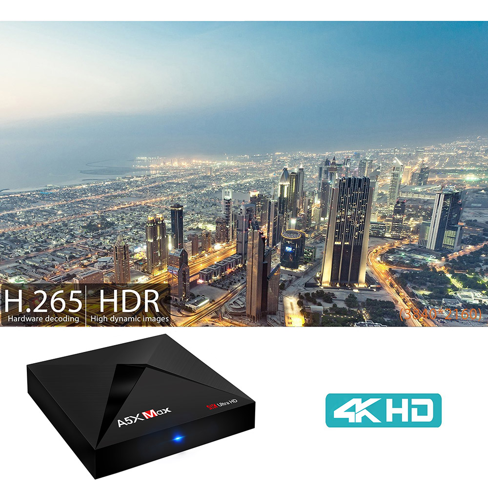 [Spain Stock]A5X MAX Android 8.1 Oreo KODI 17.3 4GB/16GB  RK3328 4K TV Box USB3.0 WIFI Bluetooth LAN VP9 H.265 HDMI