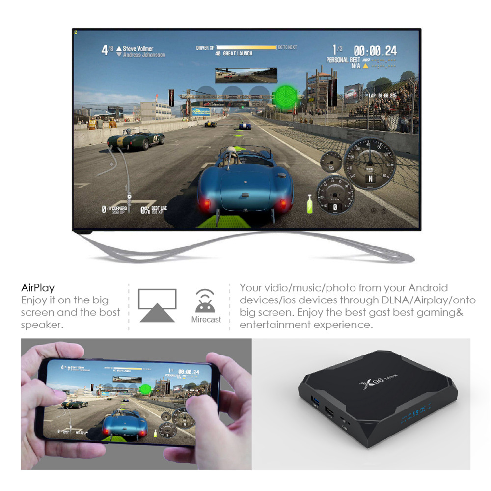 X96 MAX Amlogic S905X2 Android 8.1 KODI 18.0 4GB/32GB 4K TV Box with LED Display Dual Band WiFi Bluetooth Gigabit LAN USB3.0