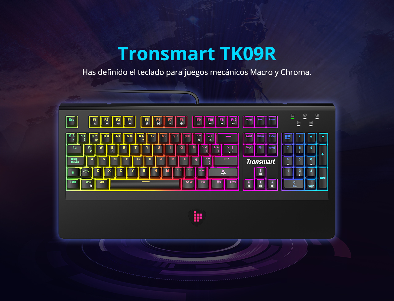 Tronsmart TK09R Mechanical Gaming Keyboard with RGB Backlight Macro Keys Blue Switches for Gamers - ES Layout