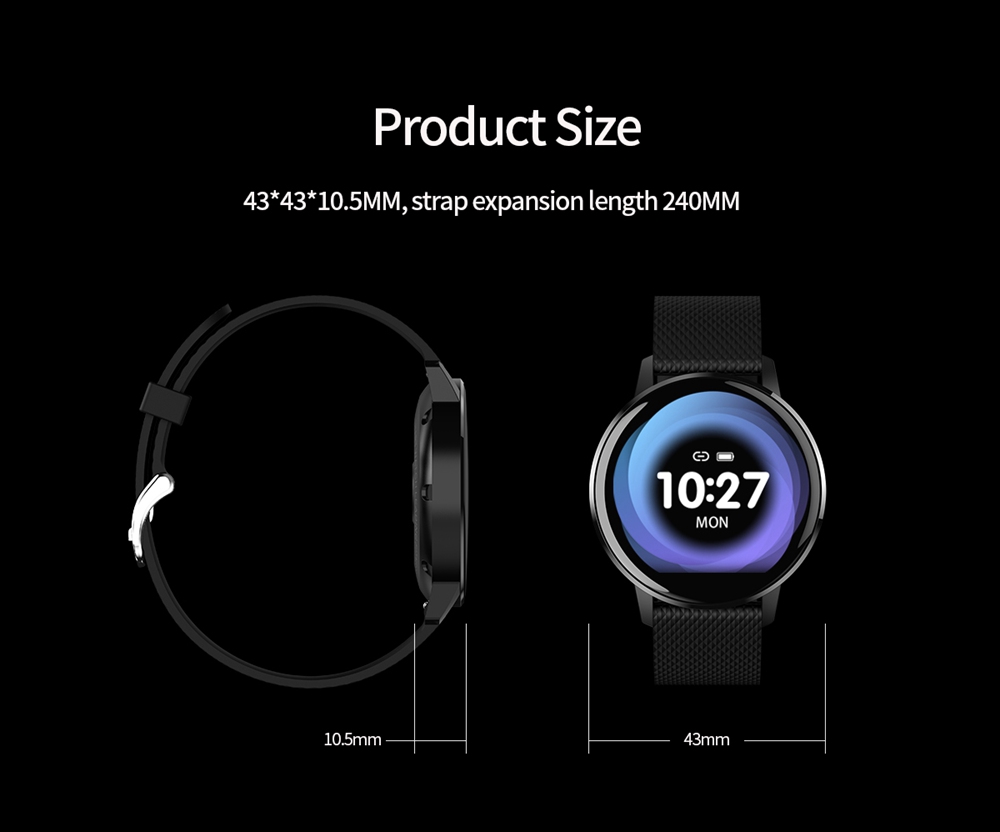 MAKIBES T4 Smart Watch 1.22 Inch Blood Pressure Heart Rate Monitor Fitness Tracker Silicone Strap - Black