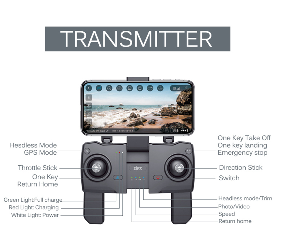 SJRC Z5 GPS 2.4G WiFi FPV Foldable RC Drone with Adjustable 1080P HD Camera Follow Me Mode RTF
