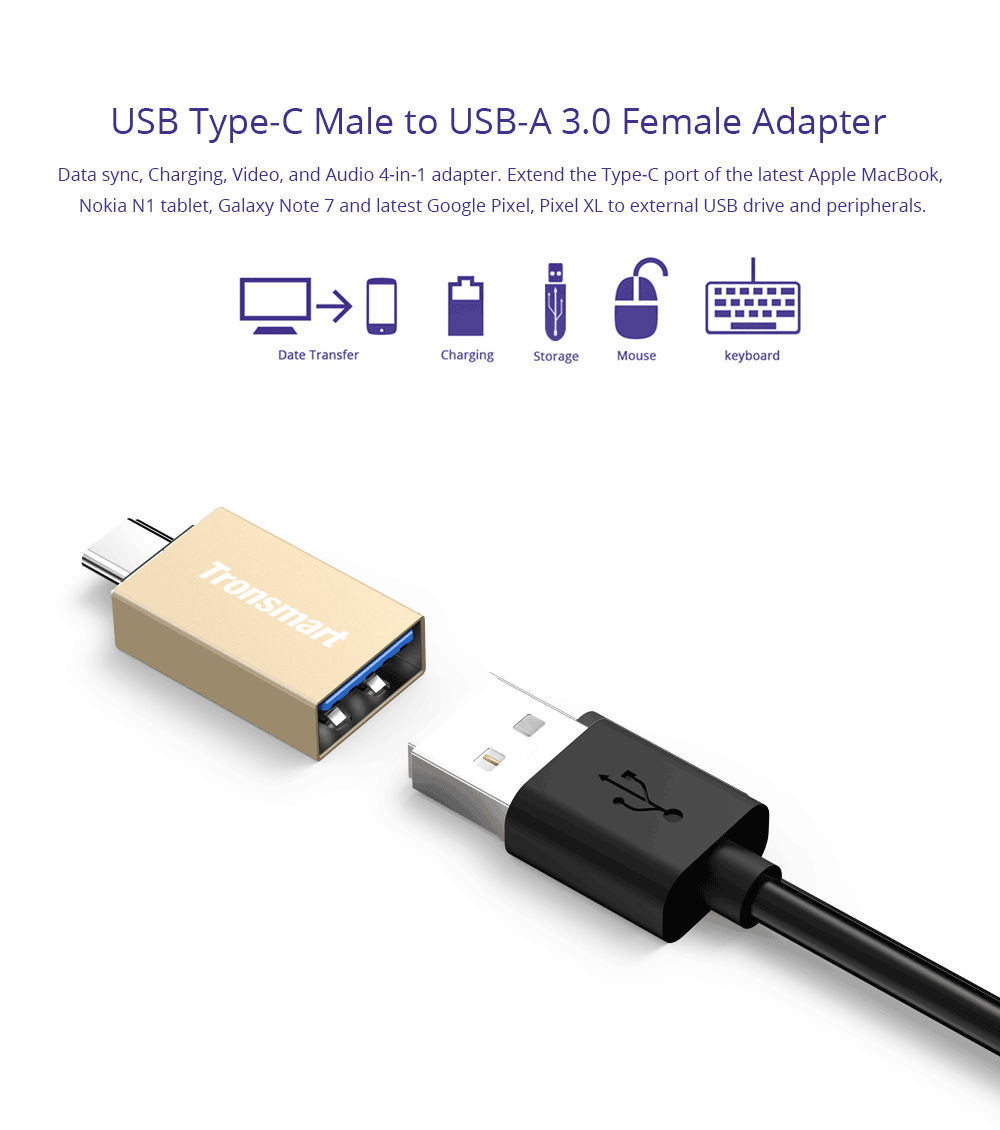 Tronsmart CTAF USB Type-C Male to USB-A 3.0 Female Adapter - Gold