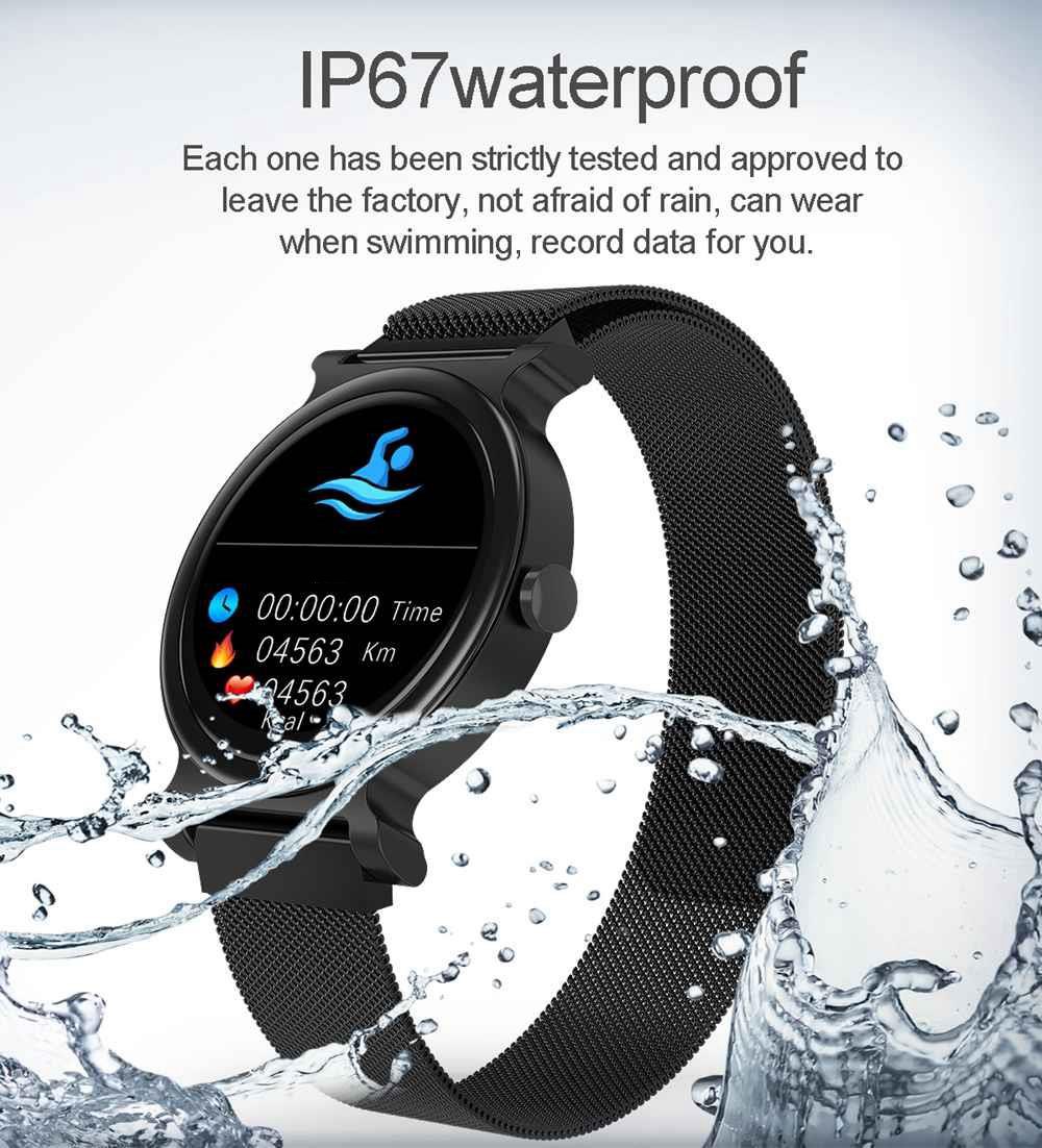 Makibes R20 Smartwatch 1.3 Inch LCD Colorful Screen Bluetooth 4.1 Heart Rate Monitor IP67 Fitness Tracker Leather Strap - Black