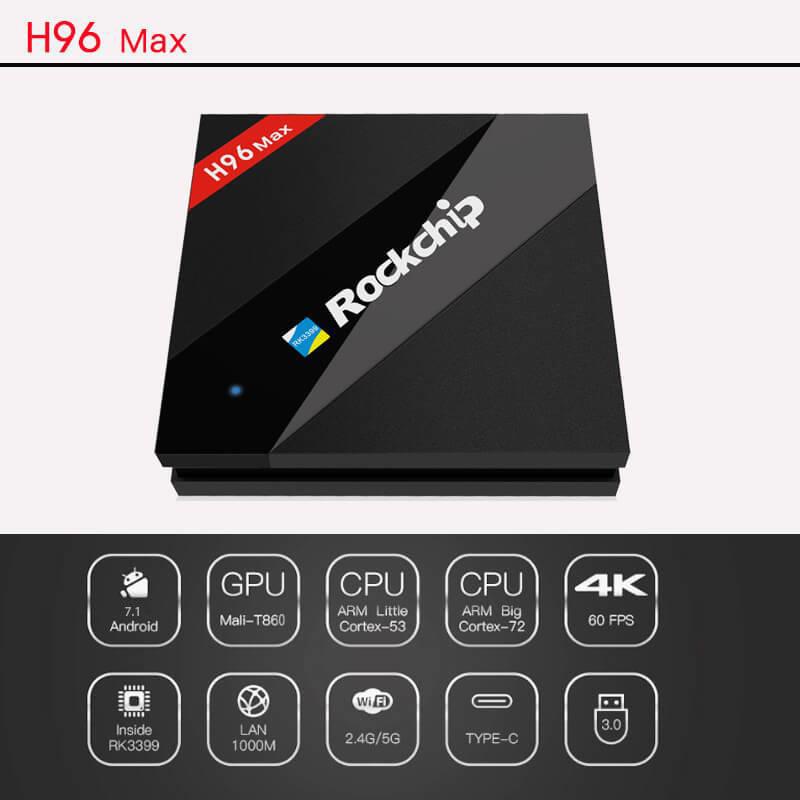 H96 MAX RK3399 Hexa Core 2.0Ghz 4K TV BOX Android 7.1 4GB/32GB Type-C USB3.0 AC WIFI 1000M LAN Bluetooth