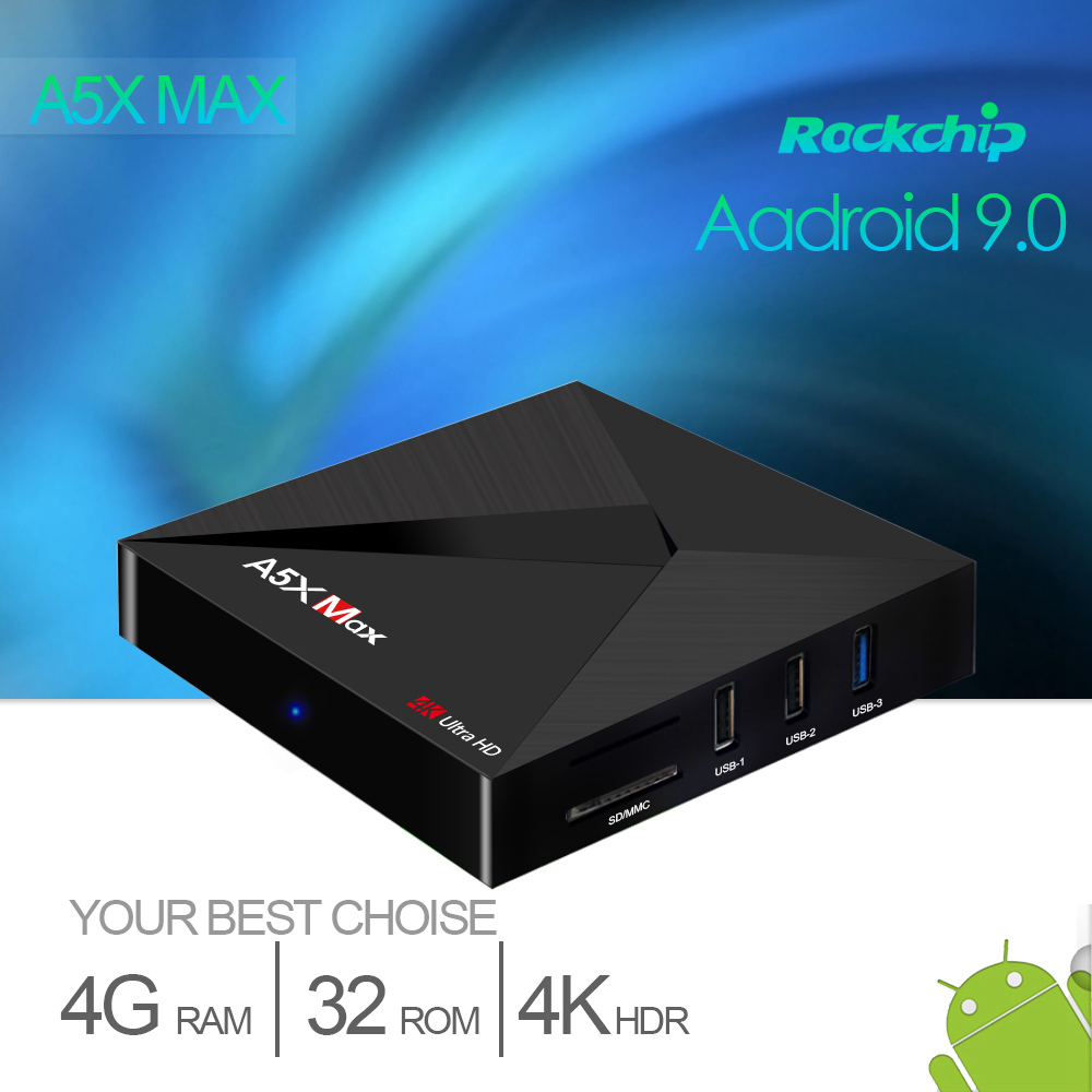 [Germany Stock] A5X MAX Android 9.0 4GB/32GB RK3328 4K TV BOX Bluetooth WIFI LAN KODI 18.0 HDR VP9 USB3.0