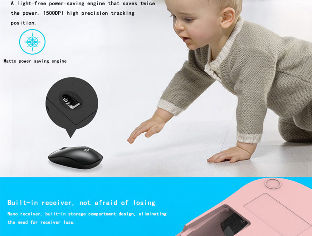 FD 1500 Portable Wireless Keyboard Mouse Combos 1500DPI 79 Keys - Black