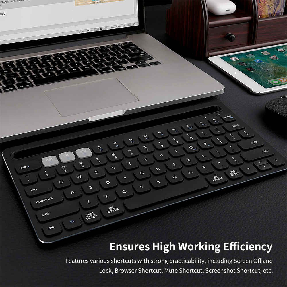 FD ik8500 Portable Wireless Bluetooth Keyboard Ultra Slim Mute Metal Panel 78 Keys - Black