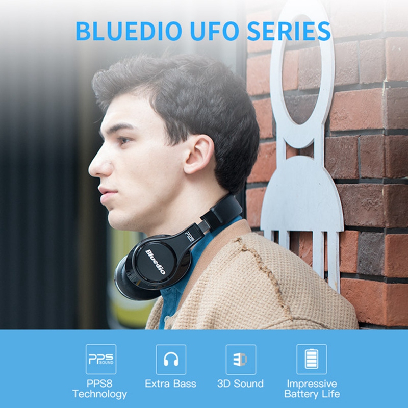 Bluedio UFO Bluetooth Headphones with Mic 3D Bass 8 Drivers HiFi - White