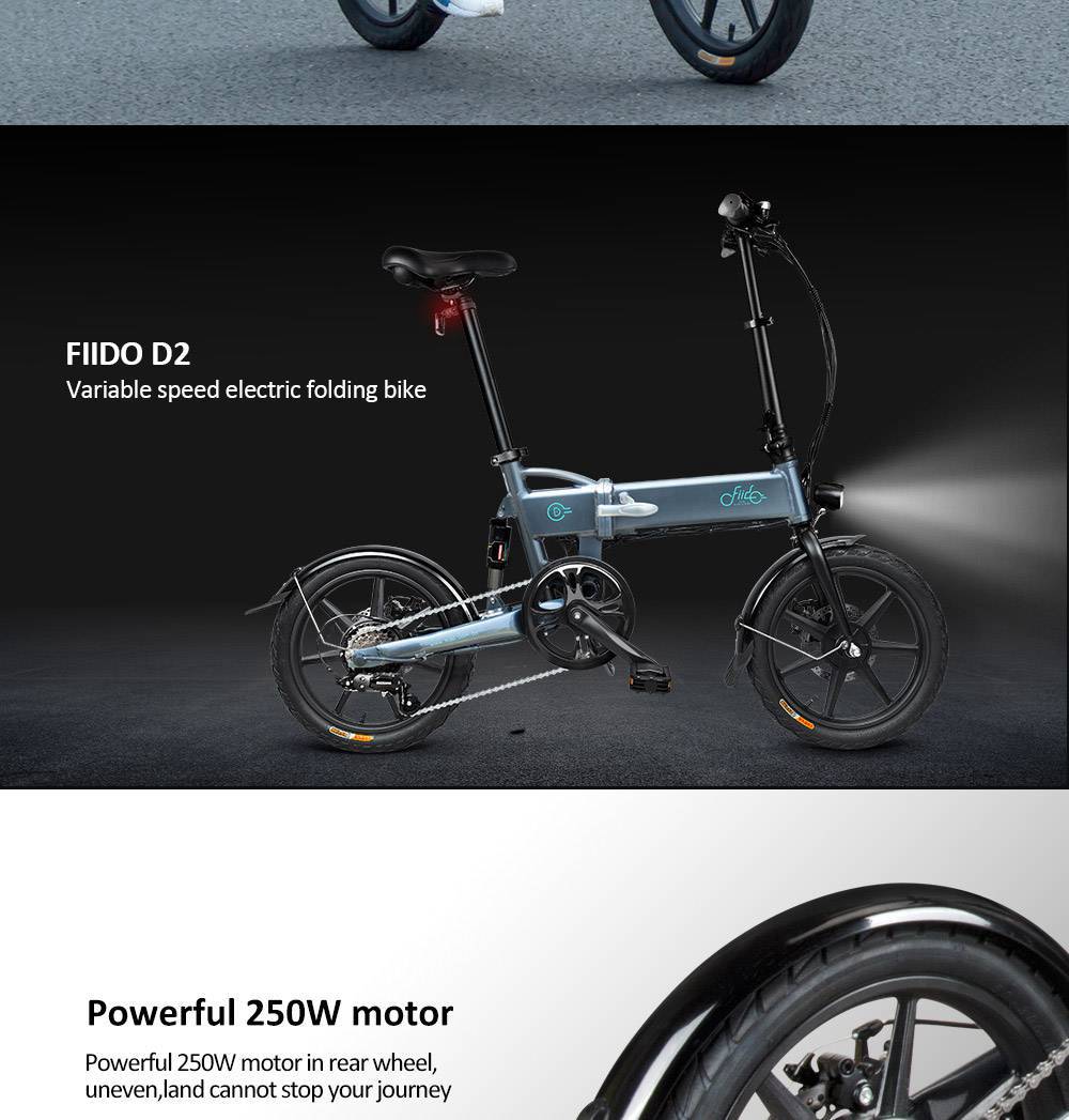 FIIDO D2 opvouwbare bromfiets Elektrische fiets Variabele snelheid Versie 16-inch Banden 250W Motor Max 25km / h 7.8Ah Batterij - grijs
