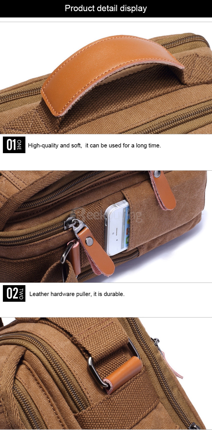 Moore Carden Retro Durable Canvas Shoulder Bag Business Messenger Bag Handbag  - Khaki