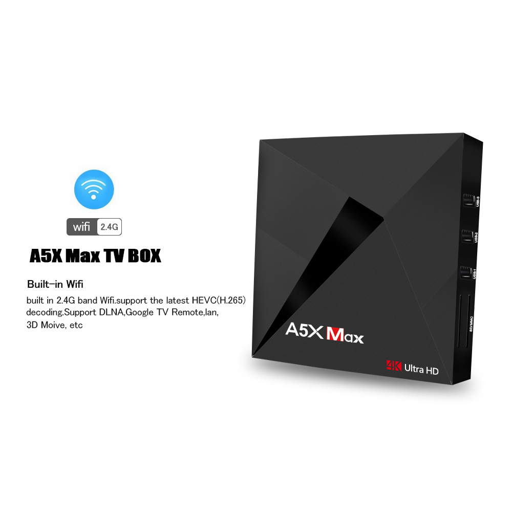 [Spain Stock]A5X MAX Android 8.1 Oreo KODI 17.3 4GB/16GB  RK3328 4K TV Box USB3.0 WIFI Bluetooth LAN VP9 H.265 HDMI