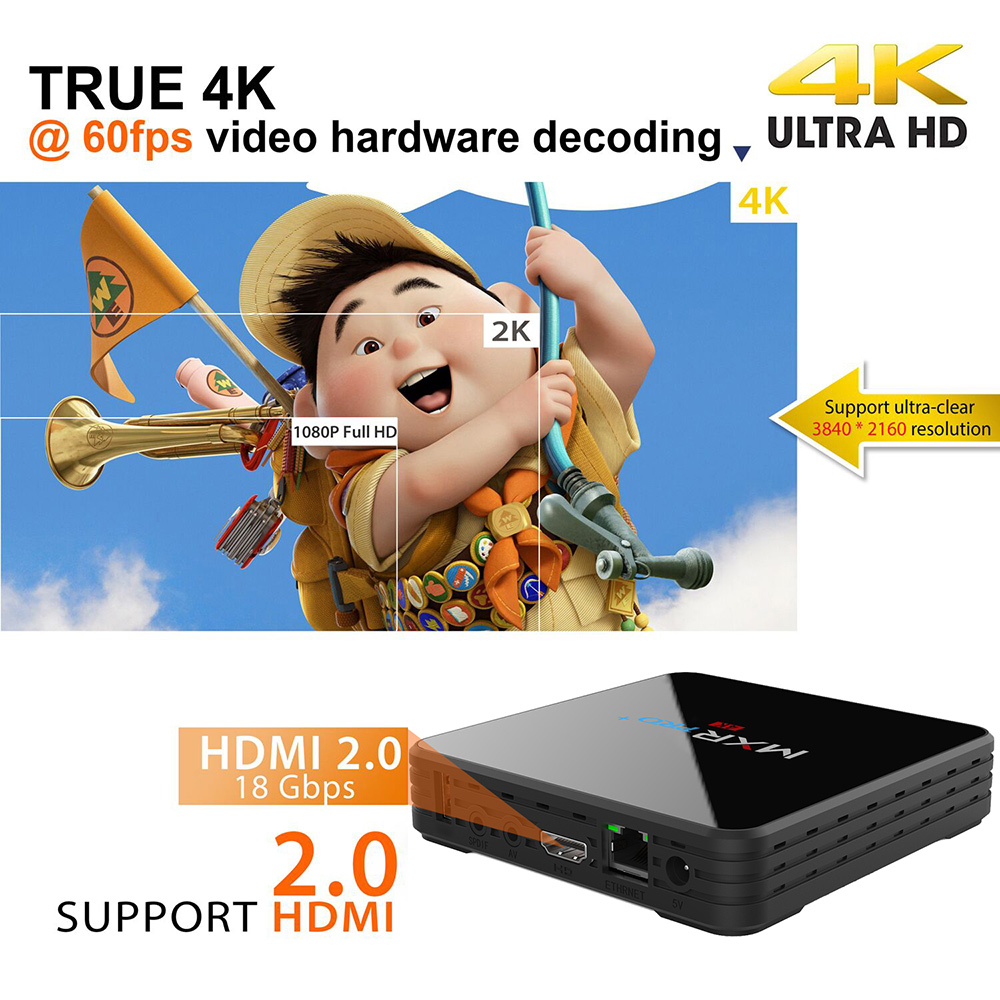 MXR PRO+ KODI 17.3 4GB/32GB Android 7.1.1 RK3328 4K HDR TV BOX 2.4G/5G WIFI LAN VP9 Bluetooth HDMI USB3.0 - Black
