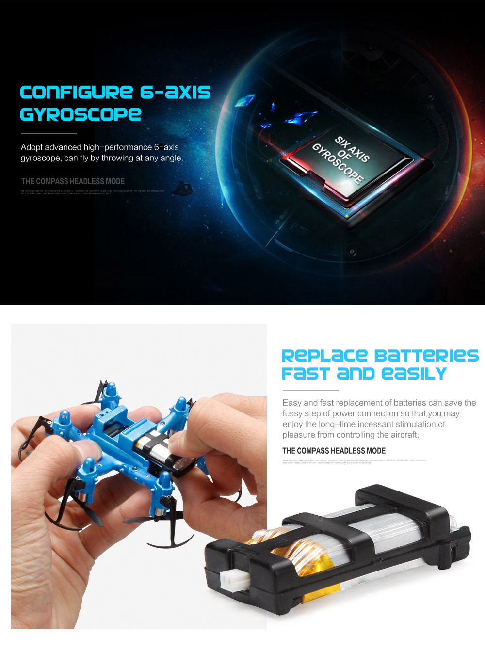 JJRC H20W WIFI FPV 2.0MP 720P HD Camera 3D Flip CF Mode 2.4G 6Axis Hexacopter VR Goggles Compatible with LED Light RTF - Blue