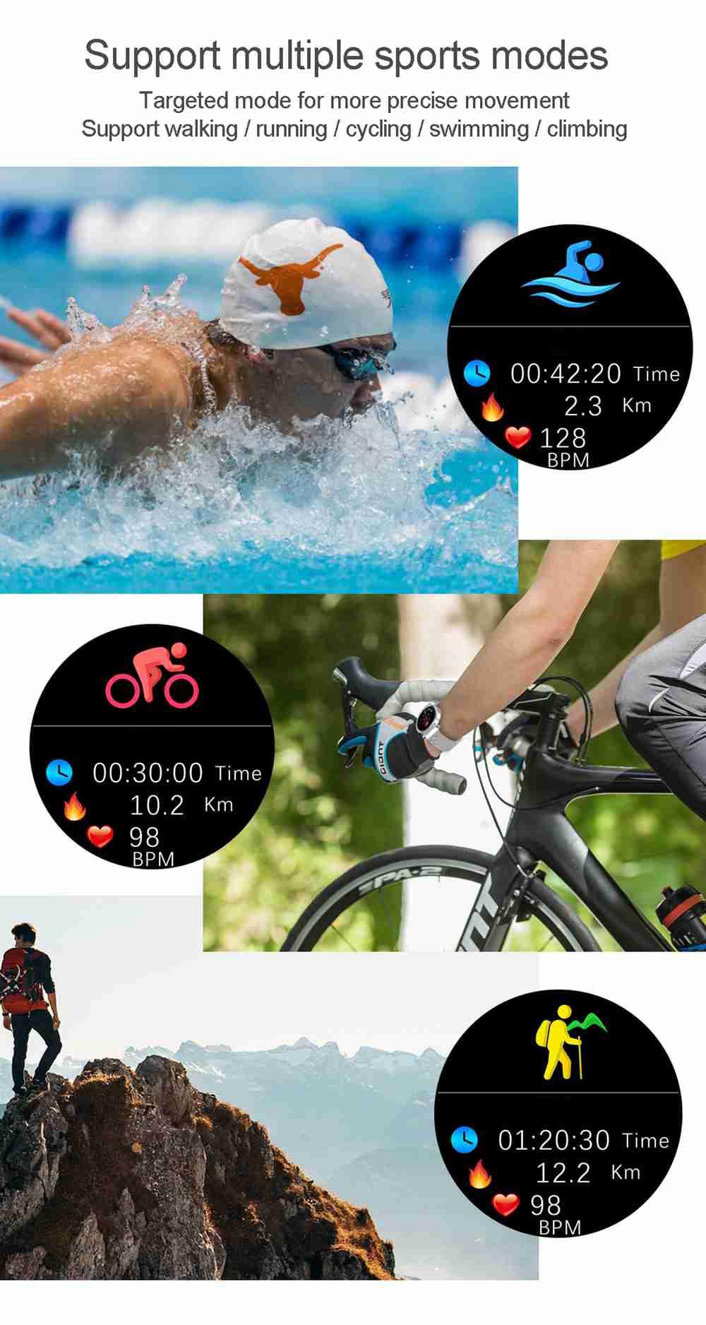 Makibes R20 Smartwatch 1.3 Inch LCD Colorful Screen Bluetooth 4.1 Heart Rate Monitor IP67 Fitness Tracker Leather Strap - Black