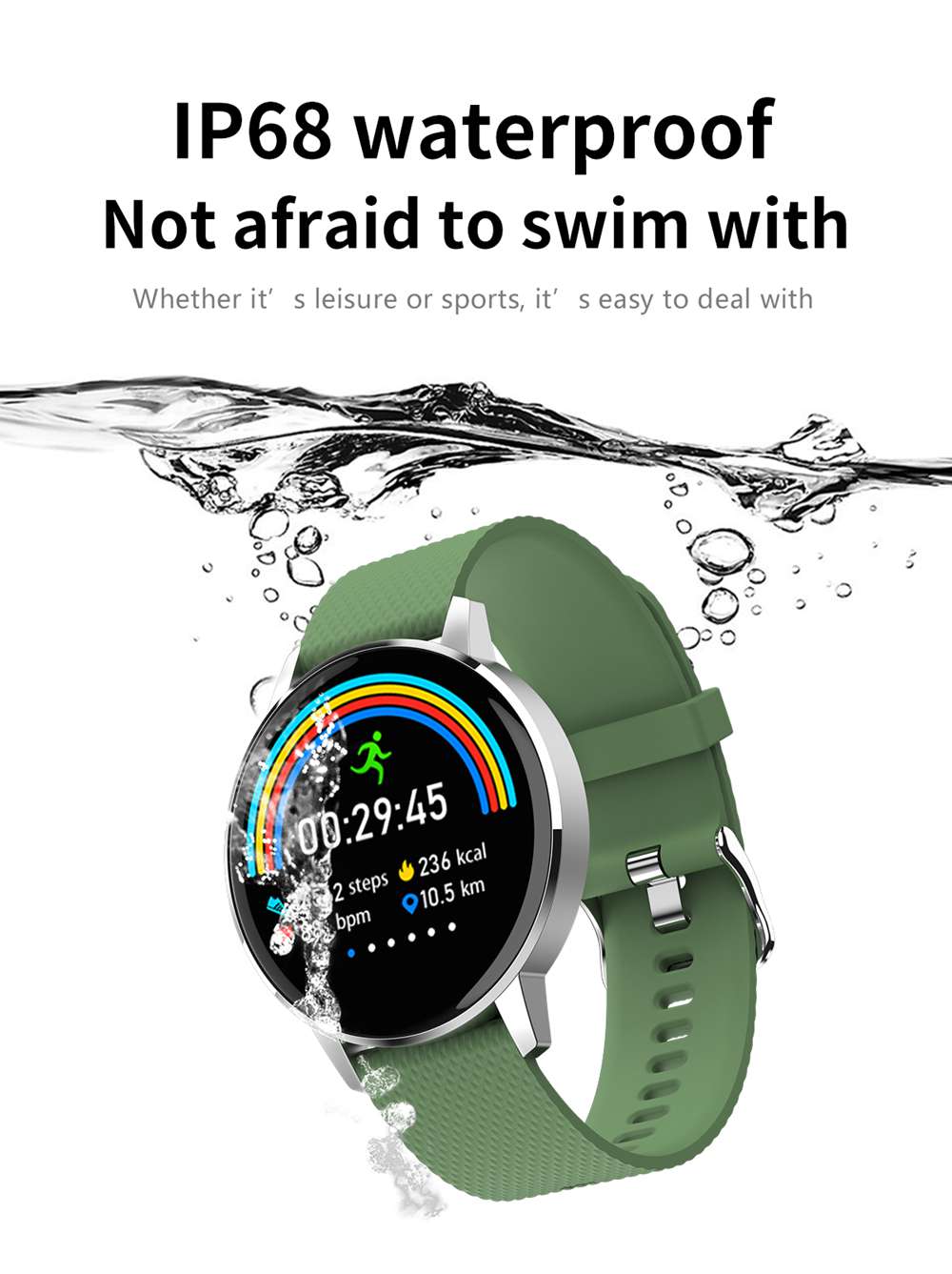 MAKIBES T4 Smart Watch 1.22 Inch Blood Pressure Heart Rate Monitor Fitness Tracker Silicone Strap - Black