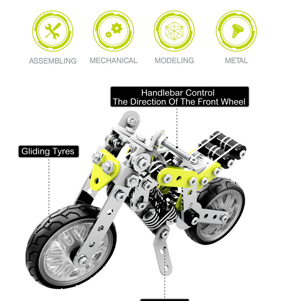 SW SW-003 188PCS DIY Stainless Steel Street Motorcycle Alloy Assembling Educational Toys