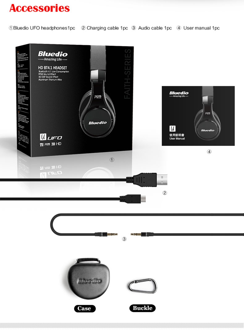 Bluedio UFO Bluetooth Headphones with Mic 3D Bass 8 Drivers HiFi - White