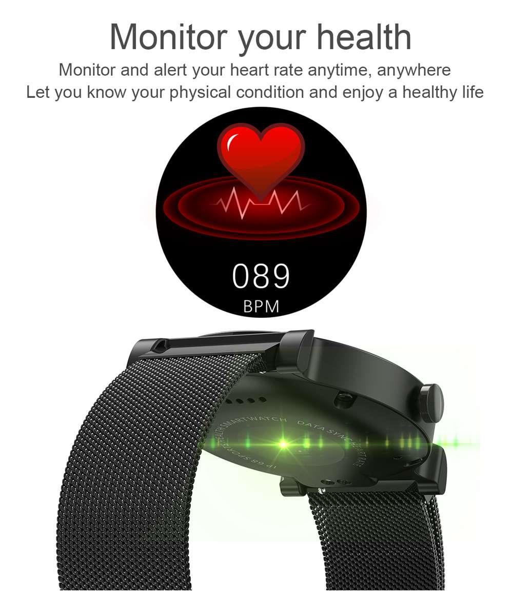 Makibes R20 Smartwatch 1.3 Inch LCD Colorful Screen Bluetooth 4.1 Heart Rate Monitor IP67 Fitness Tracker Leather Strap - Black
