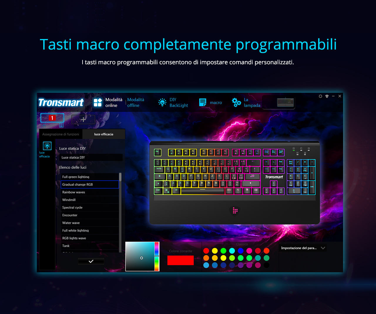 Tronsmart TK09R لوحة مفاتيح الألعاب الميكانيكية مع مفاتيح RGB Backlght الماكرو مفاتيح زرقاء للاعبين - تخطيط تكنولوجيا المعلومات