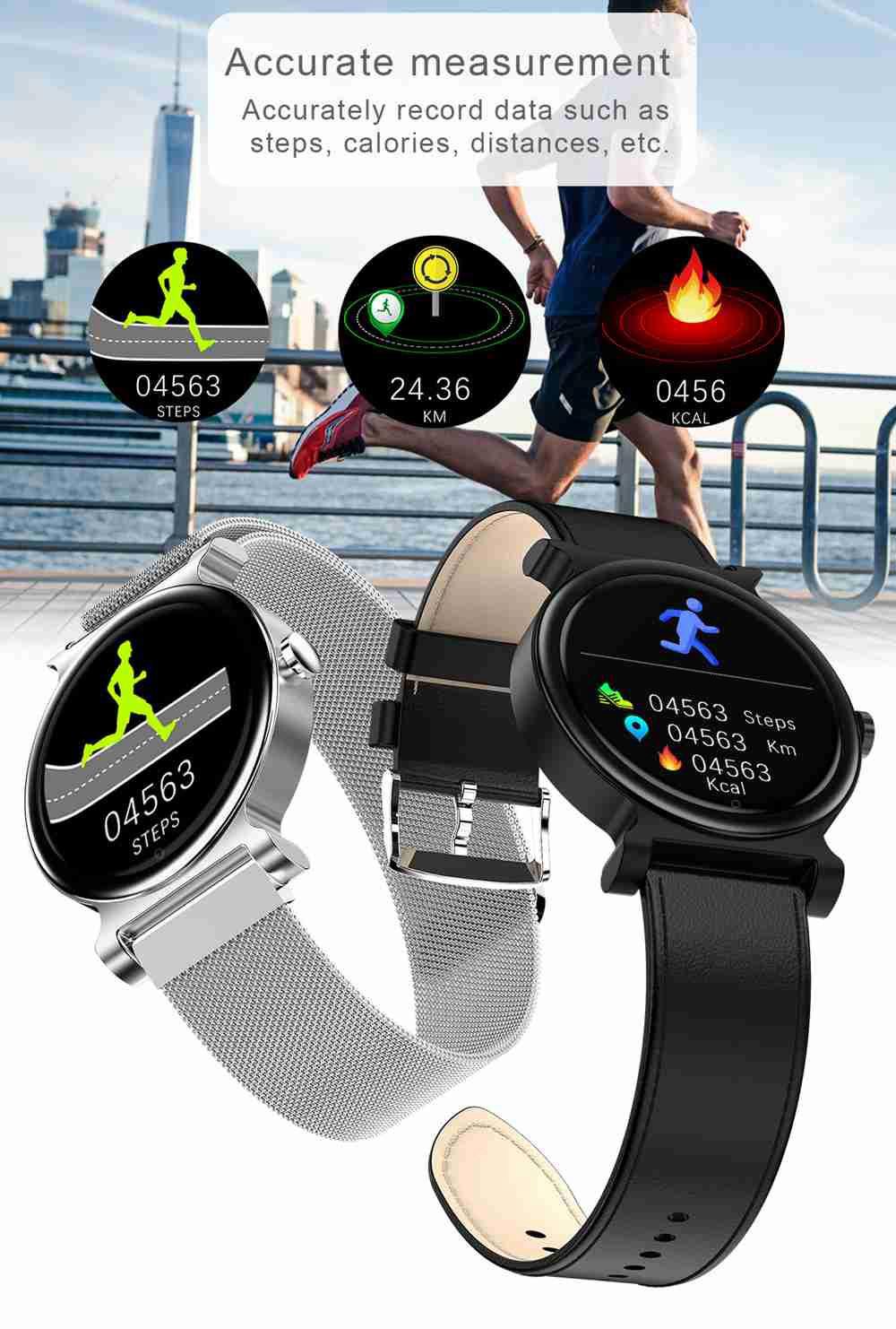 Makibes R20 Smartwatch 1.3 Inch LCD Colorful Screen Bluetooth 4.1 Heart Rate Monitor IP67 Fitness Tracker Leather Strap - Black