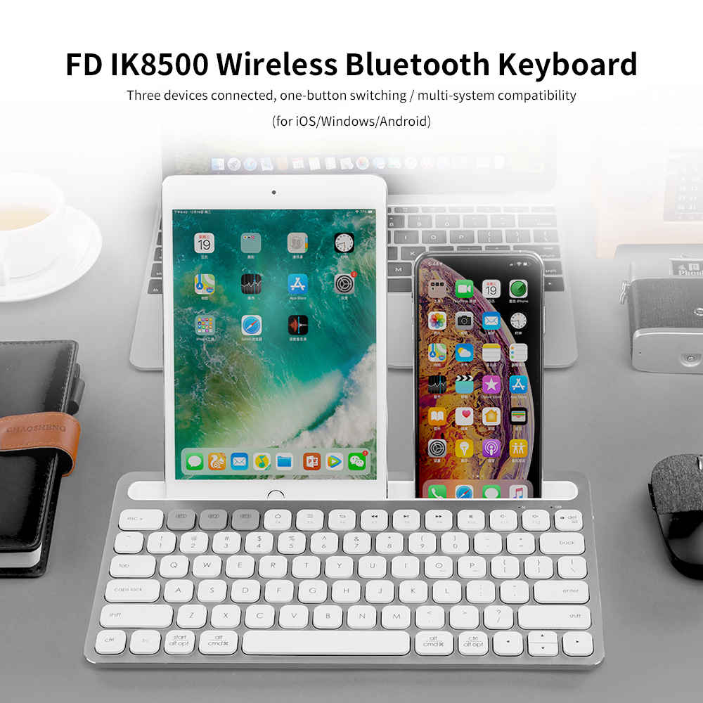 FD ik8500 Portable Wireless Bluetooth Keyboard Ultra Slim Mute Metal Panel 78 Keys - Black