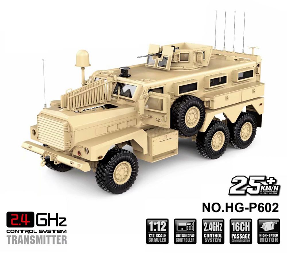 HG P602 Light Sound Function Version 1/12 2.4G 16CH 6WD 25km/h U.S.6X6 Explosion Proof Vehicle Truck RC Car