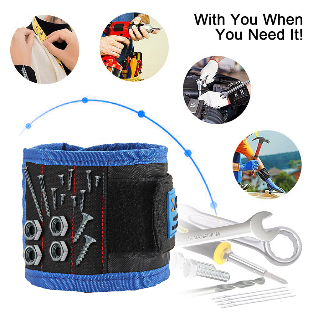 JVMAC JM-P5 Magnetic Wristband 14.6 Inch Bracelet for Holding Screw Nail Drill Bits - Black