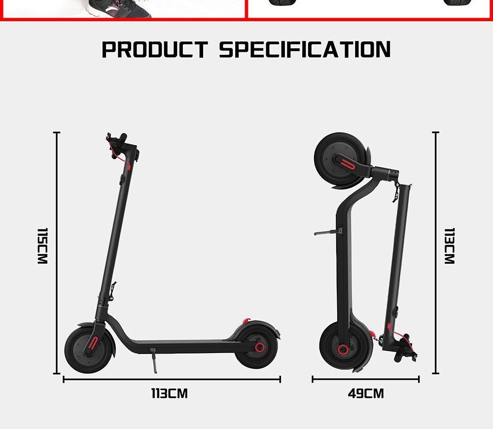 Rcharlance 365 Folding Electric Scooter 6Ah Max 25km/h 8.5 Inch Tire LCD Display Screen - Black