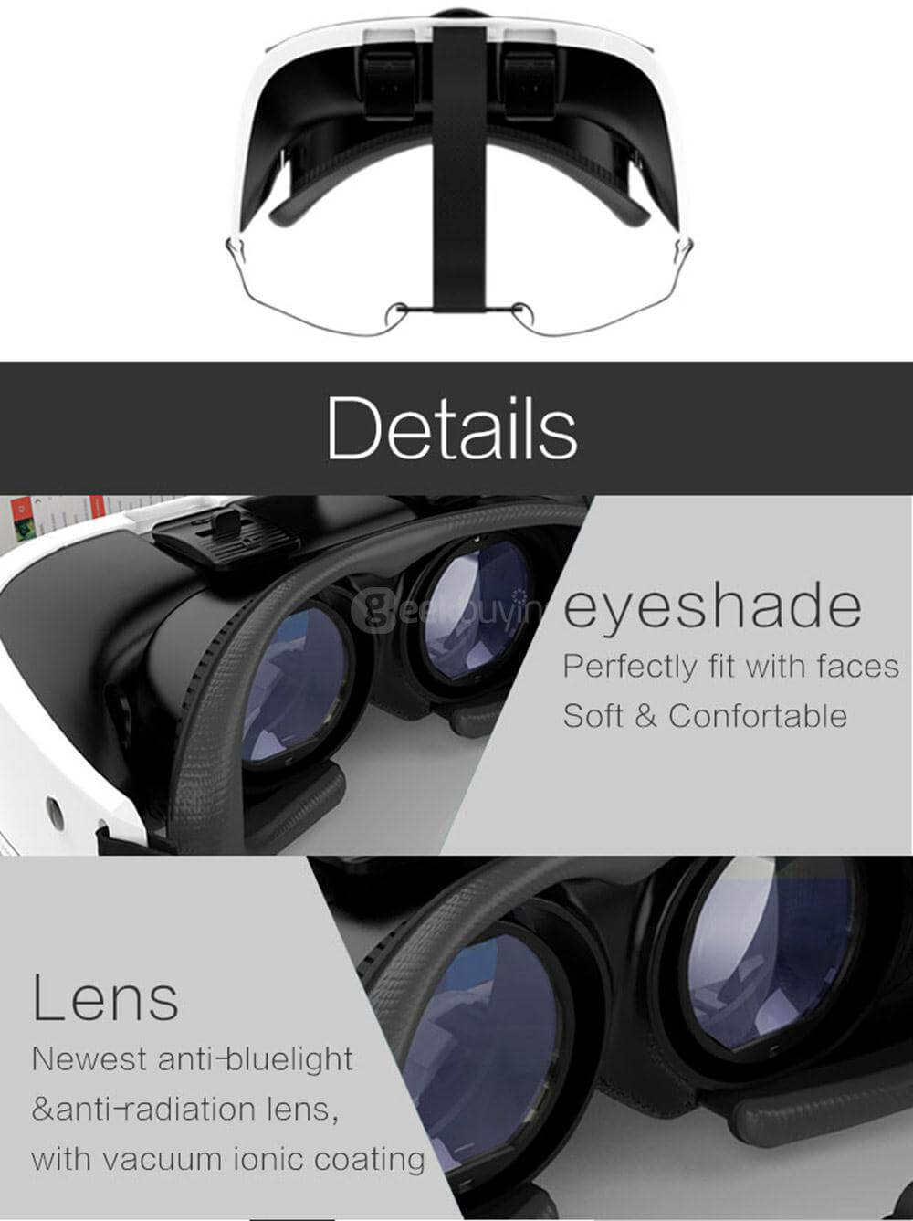 VR-eyes V1 FOV124 Immersive 3D VR Virtual Reality Headset IPD & Focus Adjustable for 3.5-5.7inches Smartphones - Golden