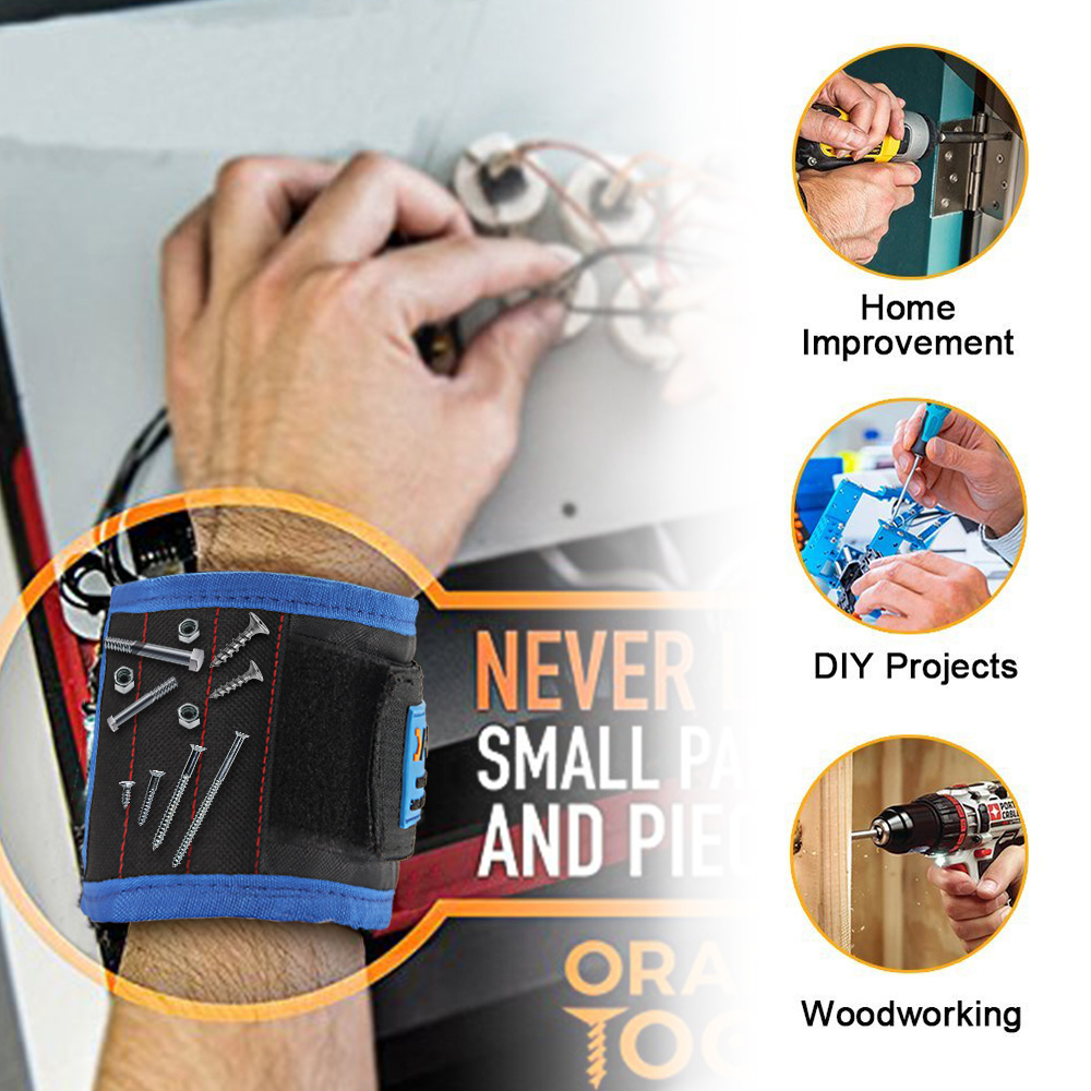 JVMAC JM-P5 Magnetic Wristband 14.6 Inch Bracelet for Holding Screw Nail Drill Bits - Black