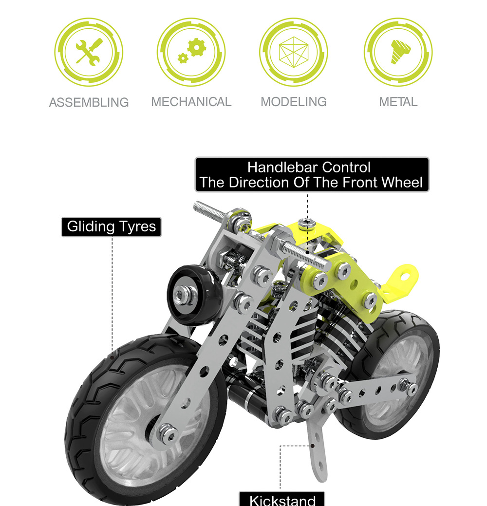 SW SW-002 158PCS DIY Stainless Steel Halley Motorcycle Alloy Assembling Educational Toys