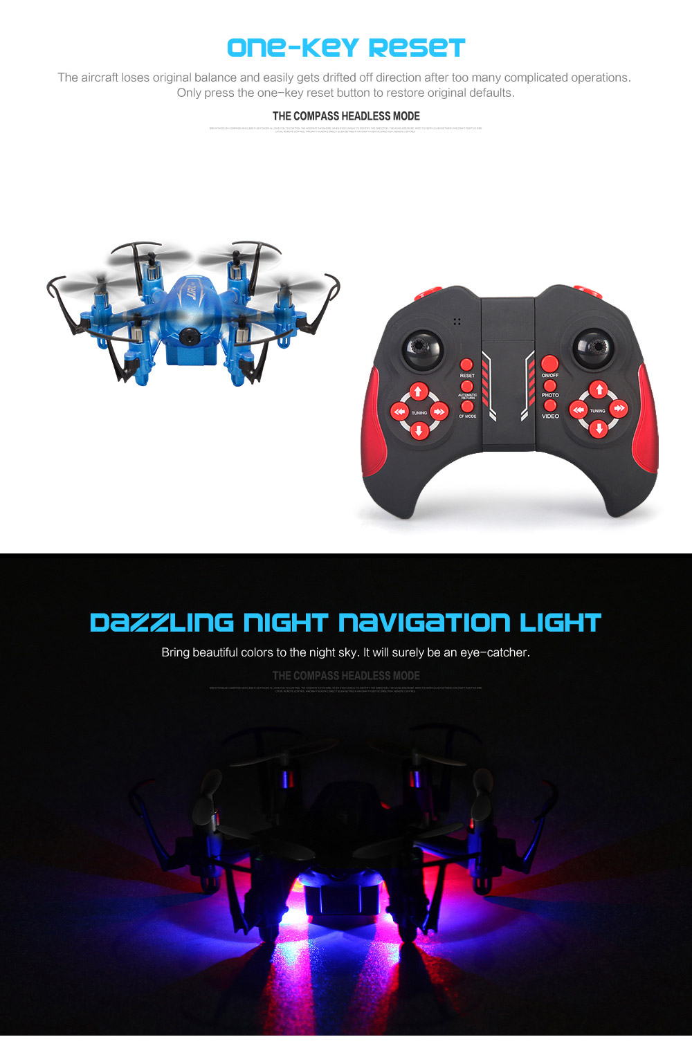 JJRC H20W WIFI FPV 2.0MP 720P HD Camera 3D Flip CF Mode 2.4G 6Axis Hexacopter VR Goggles Compatible with LED Light RTF - Blue