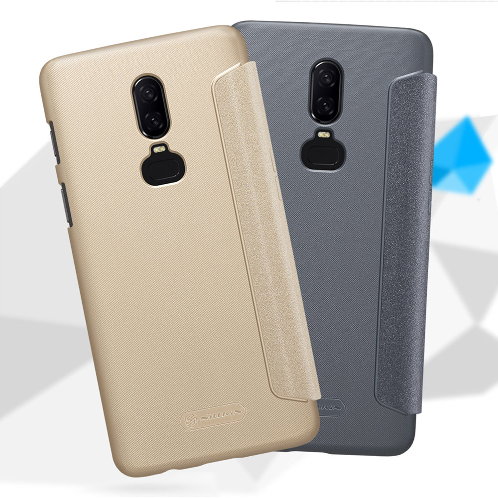 Nillkin Sparkle Series Leather Case For Oneplus 6 Protective Phone Shell - Golden