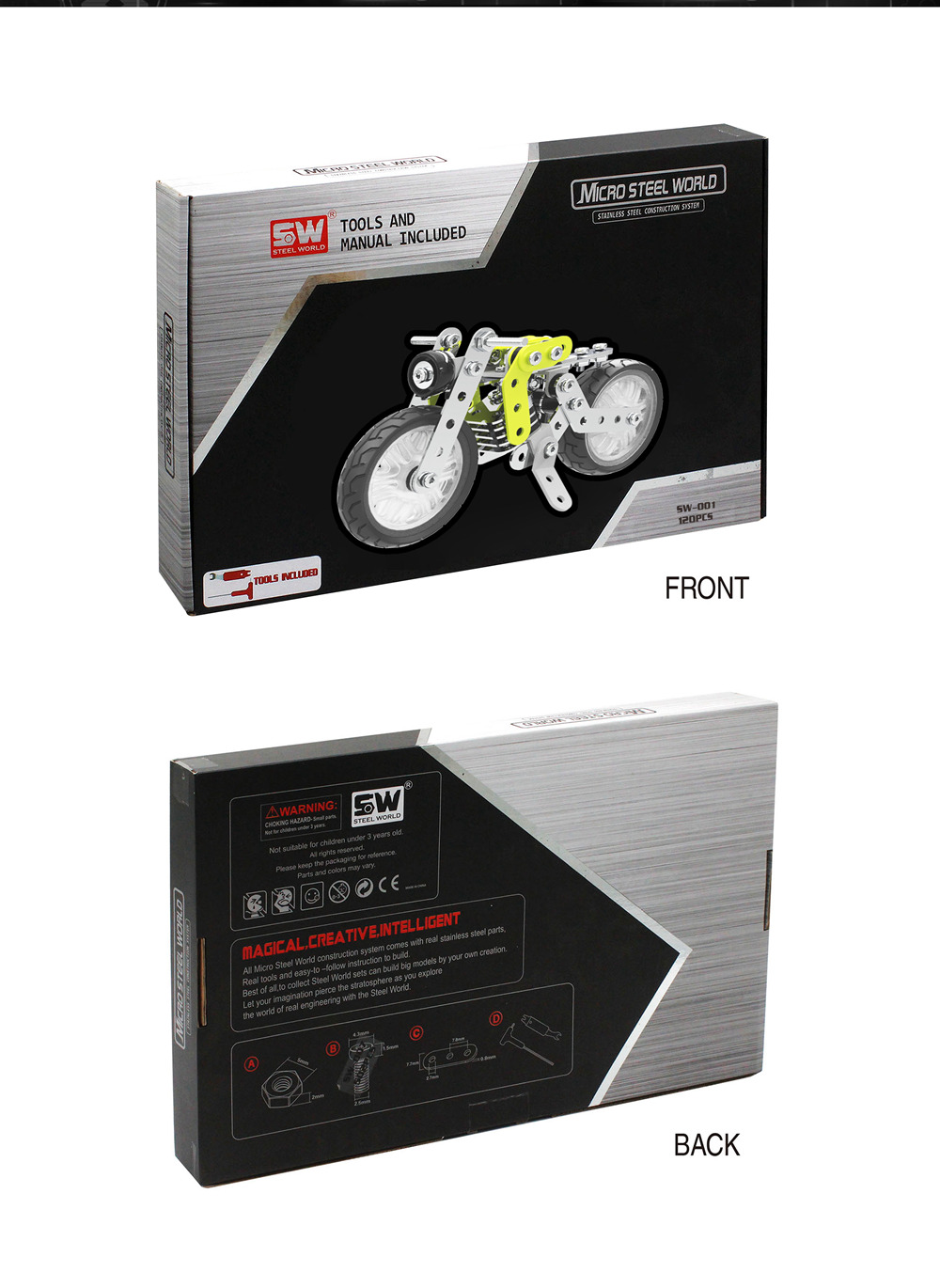 SW SW-001 120PCS DIY Stainless Steel Retro Motorcycle Alloy Assembling Educational Toys