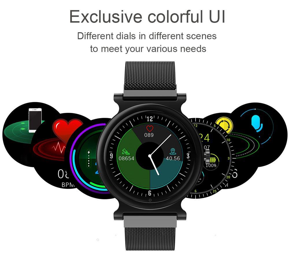 Makibes R20 Smartwatch 1.3 Inch LCD Colorful Screen Bluetooth 4.1 Heart Rate Monitor IP67 Fitness Tracker Leather Strap - Black