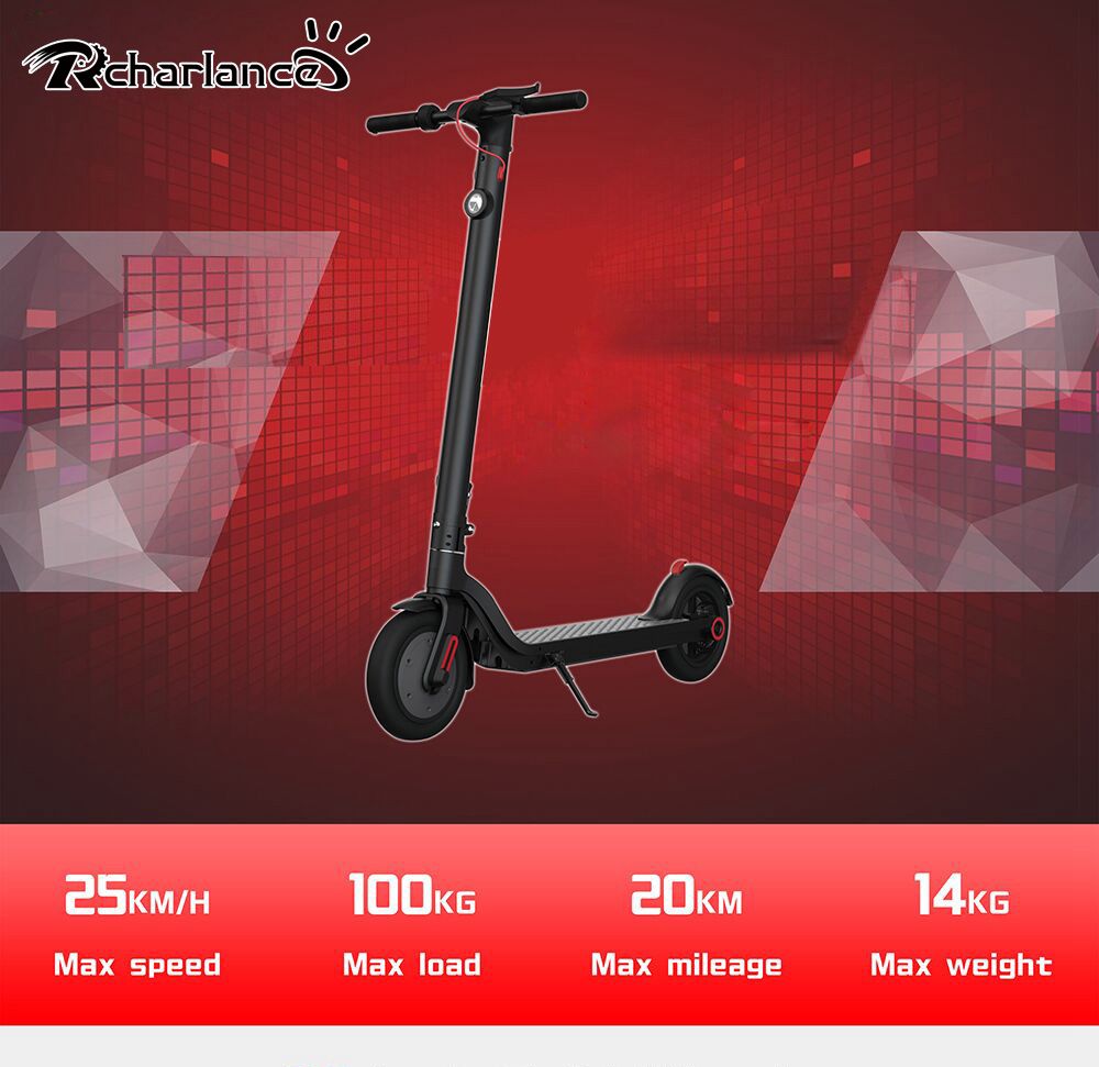Rcharlance 365 Folding Electric Scooter 6Ah Max 25km/h 8.5 Inch Tire LCD Display Screen - Black
