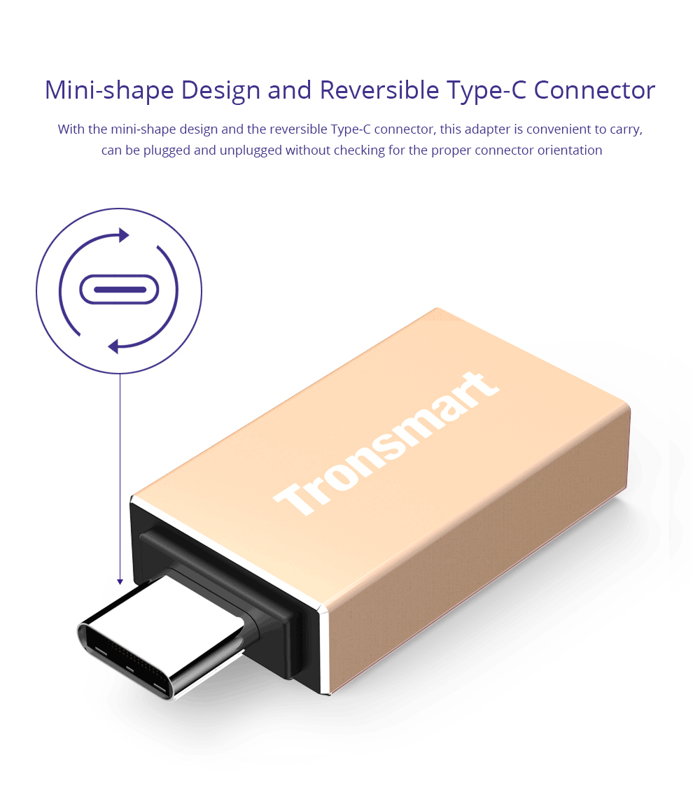 Tronsmart CTAF USB Type-C Male to USB-A 3.0 Female Adapter - Gold