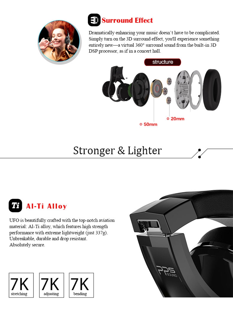 Bluedio UFO Bluetooth Headphones with Mic 3D Bass 8 Drivers HiFi - White