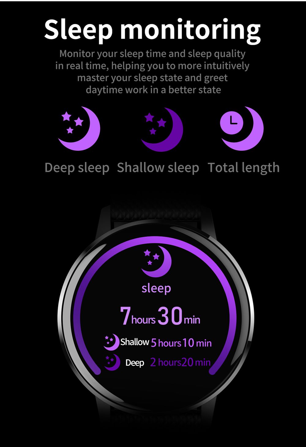 MAKIBES T4 Smart Watch 1.22 Inch Blood Pressure Heart Rate Monitor Fitness Tracker Silicone Strap - Black