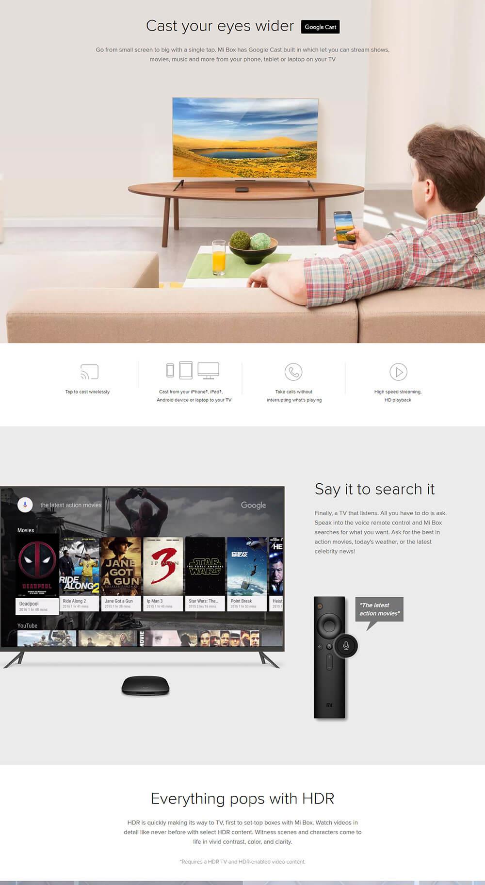 [HK Stock] XIAOMI 4K Mi Box Android TV 8.0 Oreo Set-top Box Netflix 4K Streaming H.265 VP9 HDR Video Dolby DTS  Certified [Official International Version]