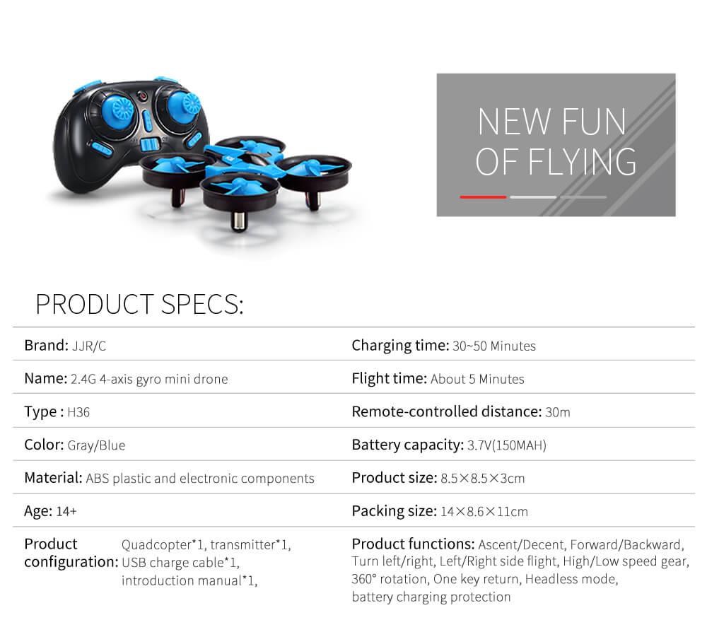 JJRC H36 MINI 2.4G 4CH 6Axis Gyro Headless Mode RC Quadcopter RTF Dark Gray - Three Batteries