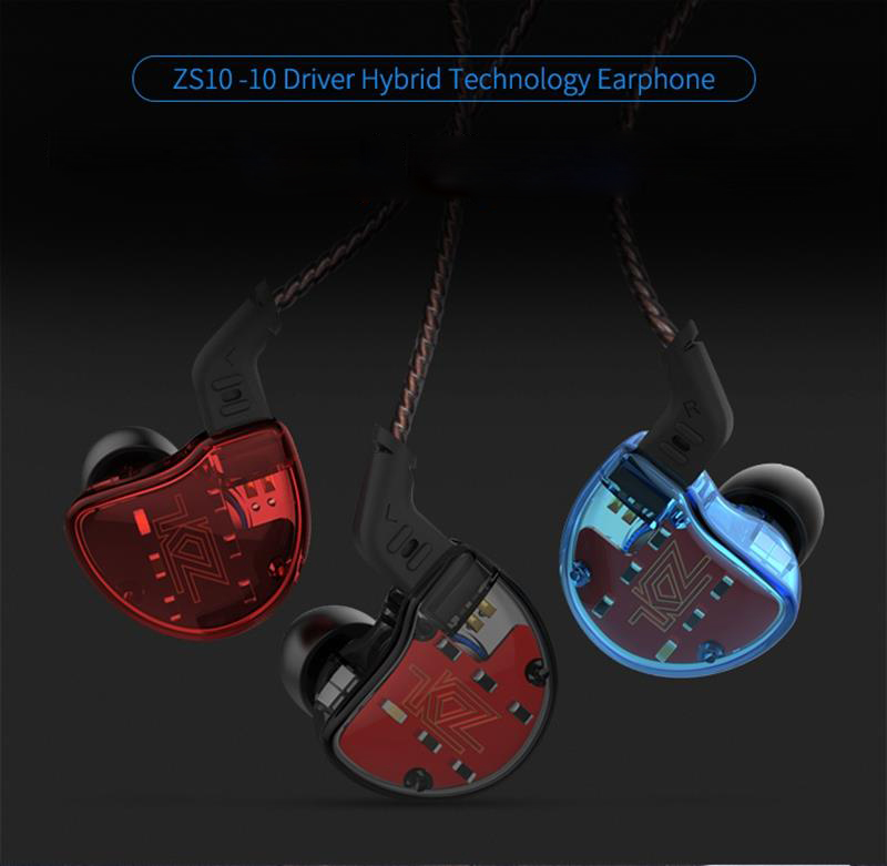 KZ ZS10 HiFi Hybrid Earphone with Mic 10 Drivers 4BA + 1DD  4 Balanced Armature Dynamic Heavy Bass - Black