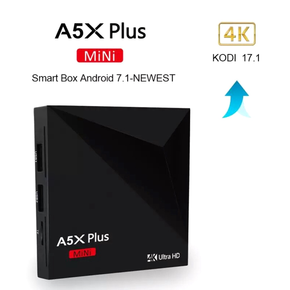 A5X Plus KODI 18.0 2GB/16GB Android 8.1 Oreo RK3328 4K VP9 TV Box 802.11 b/g/n WiFi LAN H.265 HDR10 USB3.0