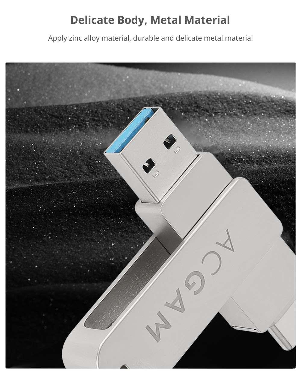 ACGAM C1 64GB USB Flash Drive USB3.0 Type C Key Type Interface Reading Speed 70MB/s - Silver