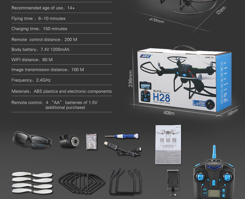 JJRC H28W Wifi FPV With 2.0MP Camera 2.4G 4CH 6Axis One Axis Gimbal RC Quadcopter RTF