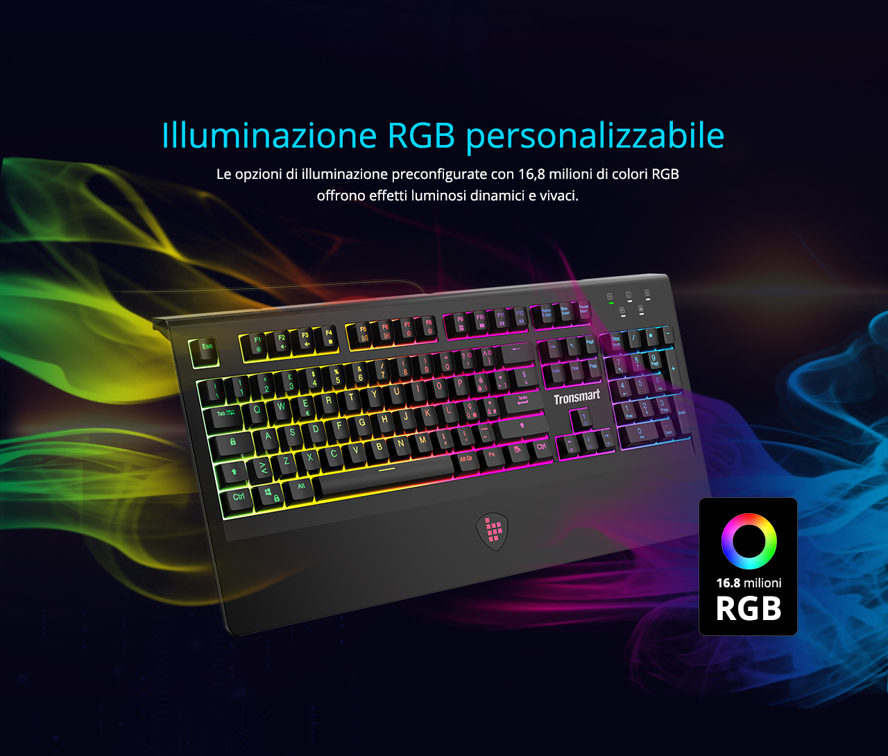 Tronsmart TK09R Mechanical Gaming Keyboard with RGB Backlght Macro Keys Blue Switches for Gamers - IT Layout