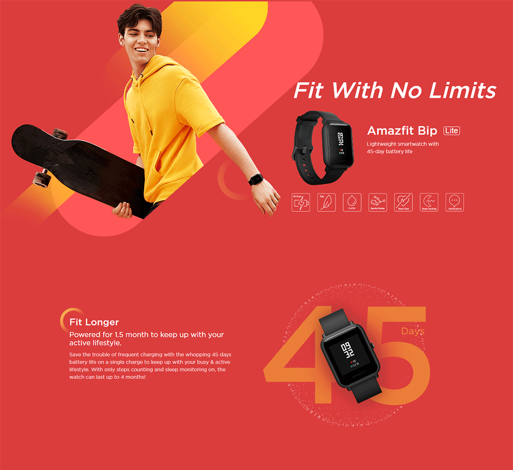 Huami Amazfit Bip Lite Smart Sports Watch 3ATM Water Resistant 45 Days Standby 1.28 Inch Touch Screen Bluetooth 4.1 GPS Heart Rate Monitor - Blue