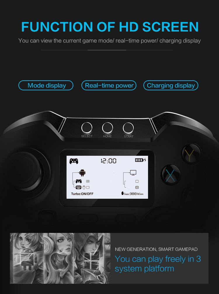 iPega PG-9063 Smart Bluetooth Gamepad LCD Display Game Controller for Android iOS System - Black