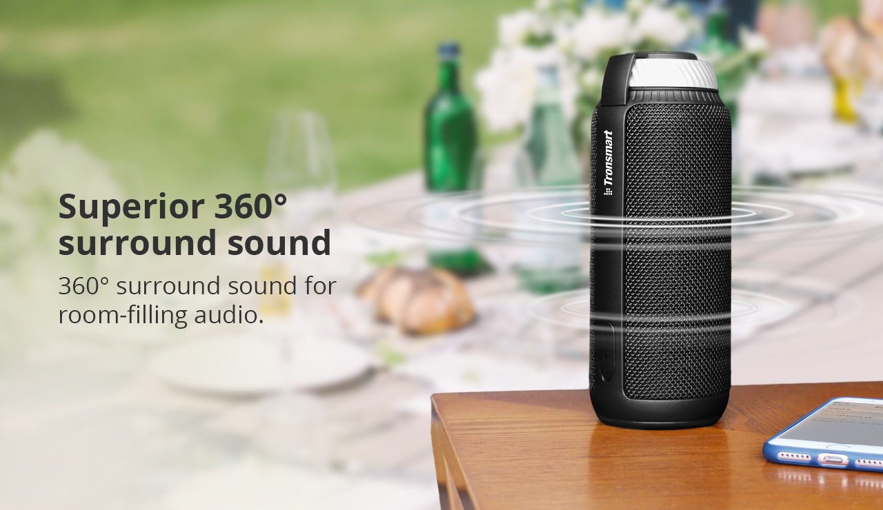 [Italy Stock]Tronsmart Element T6 25W Portable Bluetooth Speaker with 360 Degree Stereo Sound and Built-in Microphone - Black